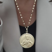 18K Real Gold Round Religious Necklace