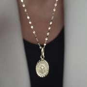 18K Real Gold Oval Religious Necklace