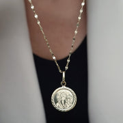 18K Real Gold Round Religious Necklace