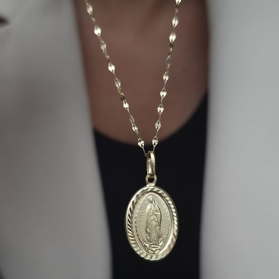18K Real Gold Oval Religious Necklace