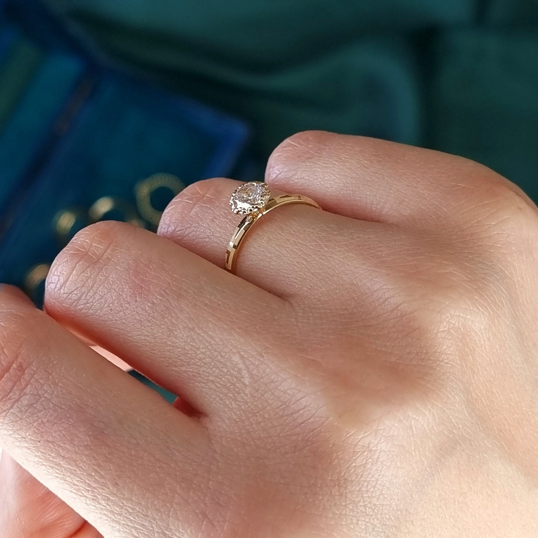 18K Real Gold Stone Ring – Hamsa Gold