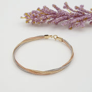 18K Real Gold 3 Color Twisted Elastic Bangle