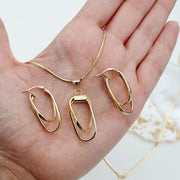 18K Real Gold Double Square Jewelry Set