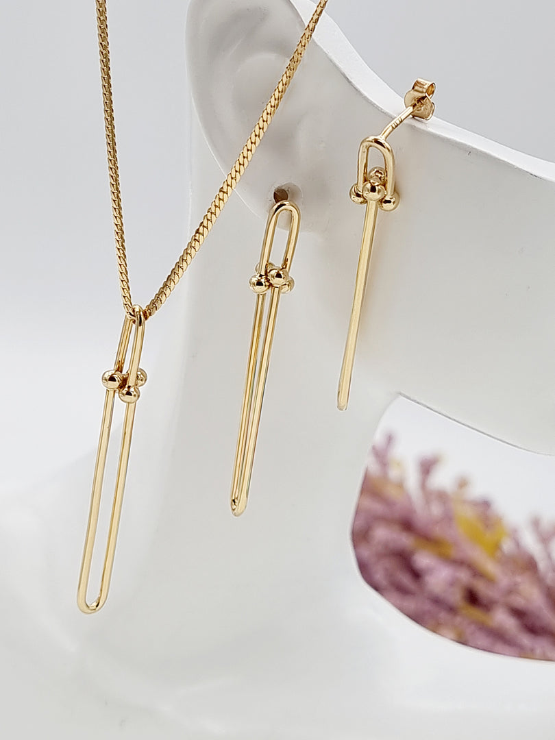 18K Real Gold Long U-Link  Jewelry Set