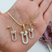 18K Real Gold 2 Color U-Link Jewelry Set