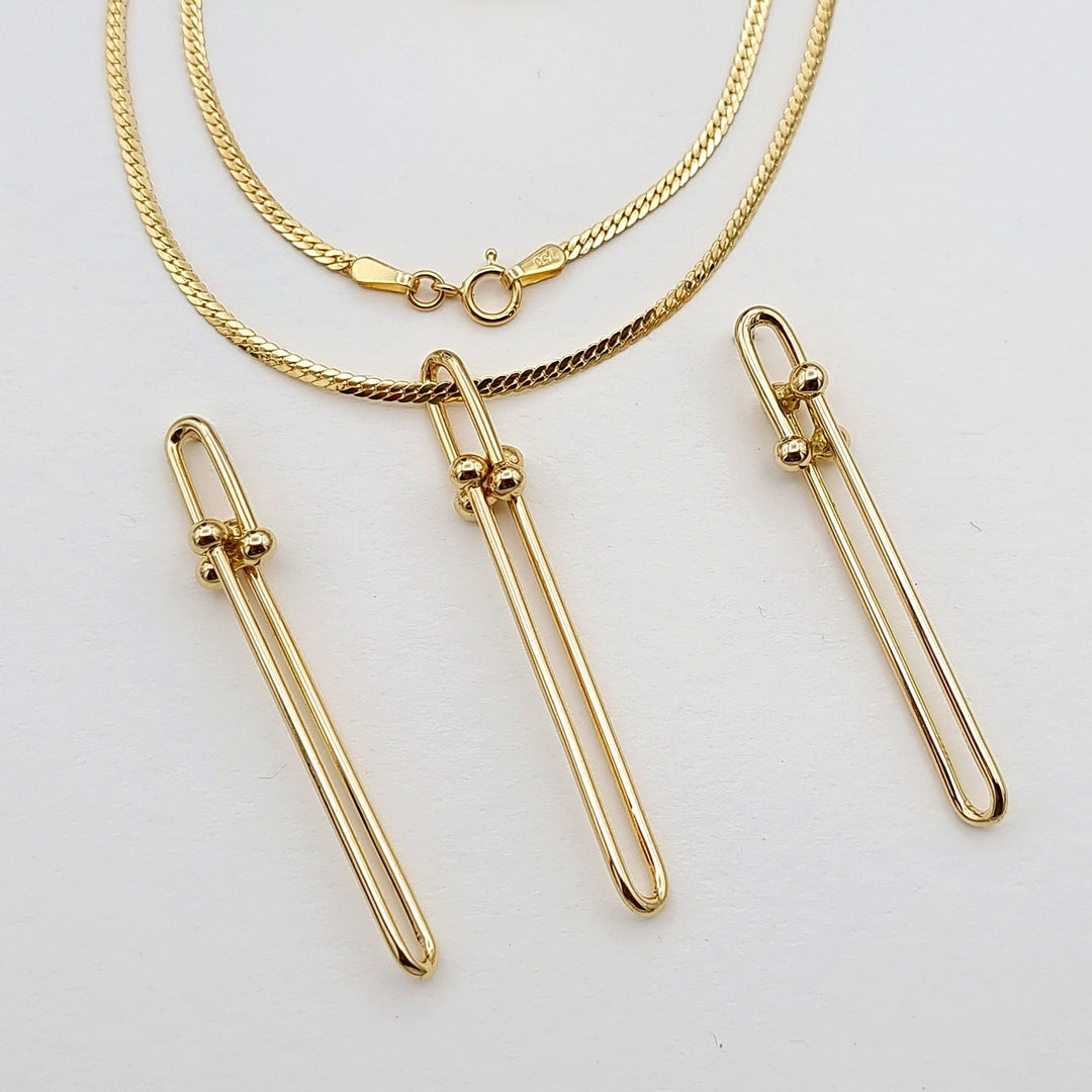 18K Real Gold Long U-Link  Jewelry Set