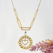 18K Real Gold Round Heart Necklace