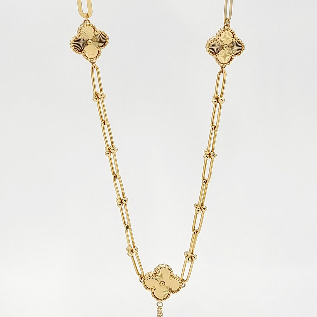 18K Real Gold Linked Flower Necklace