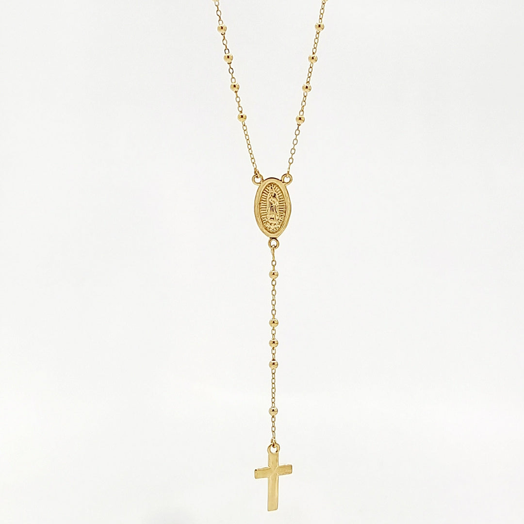 18K Real Gold Hanging Cross Mama Mary Necklace