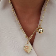 18K Real Gold Ball & Heart Linked Necklace