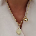 Load image into Gallery viewer, 18K Real Gold Ball &amp; Heart Linked Necklace
