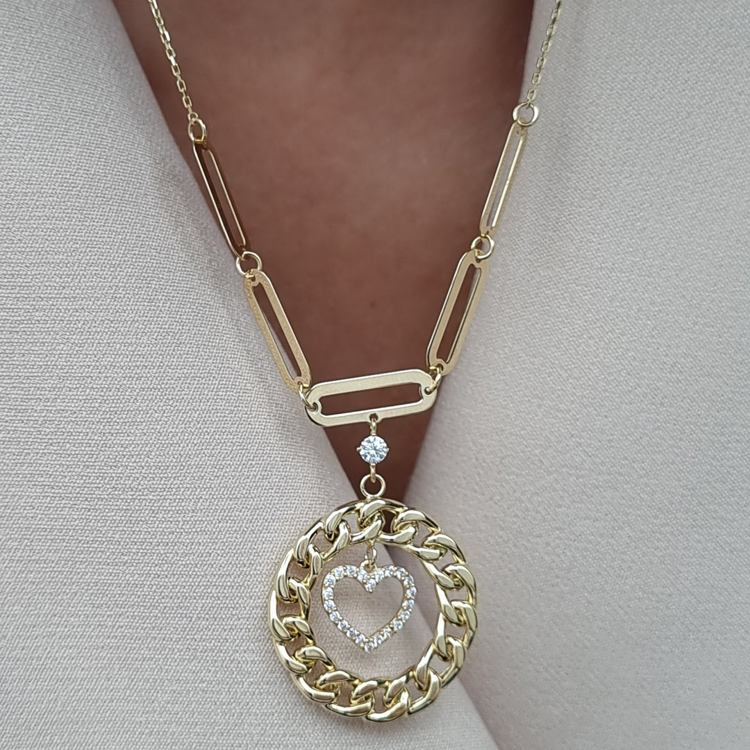 18K Real Gold Round Heart Necklace
