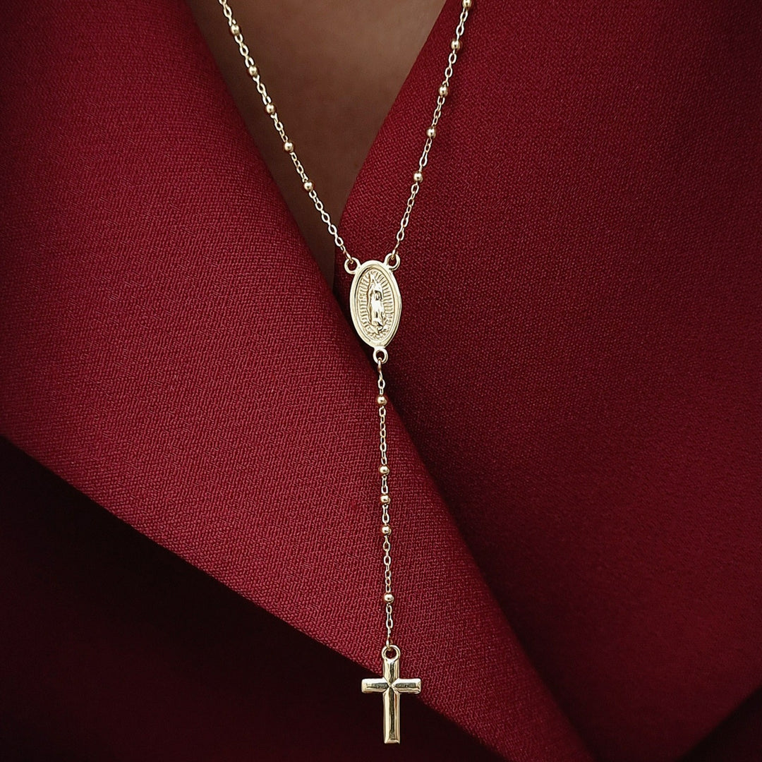 18K Real Gold Hanging Cross Mama Mary Necklace