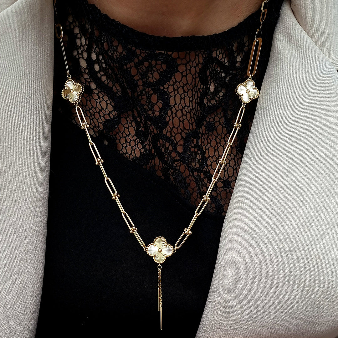 18K Real Gold Linked Flower Necklace