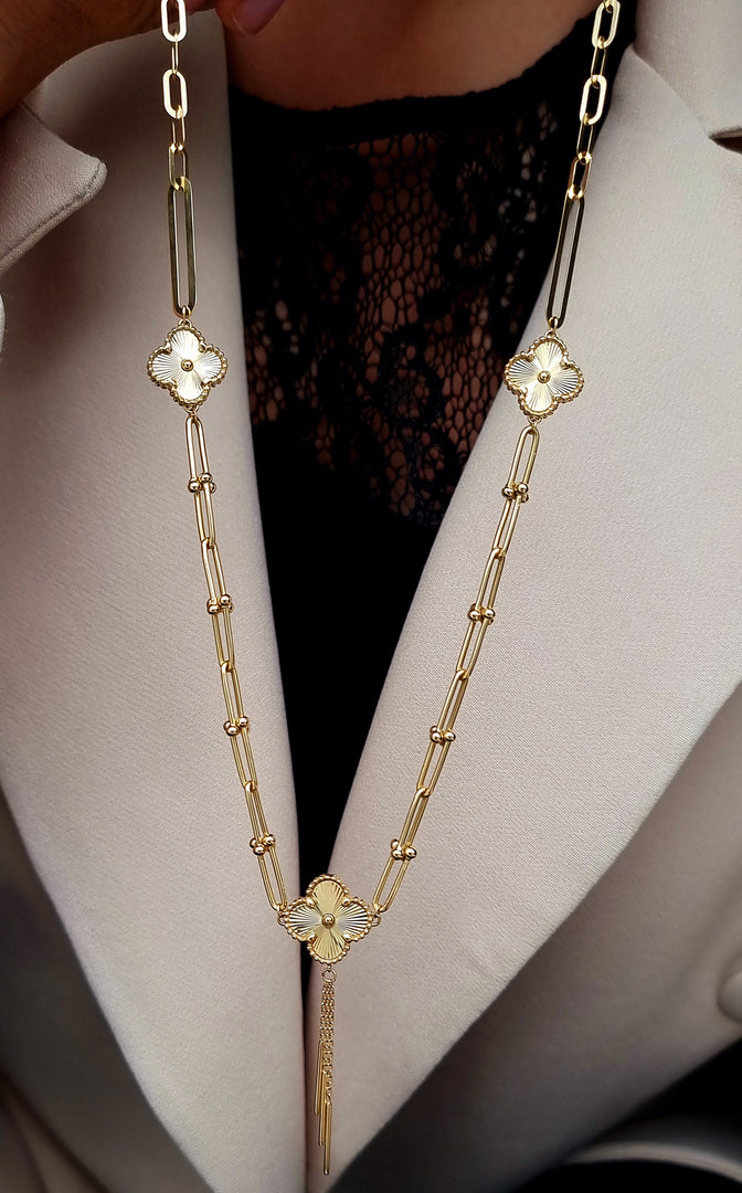 18K Real Gold Linked Flower Necklace