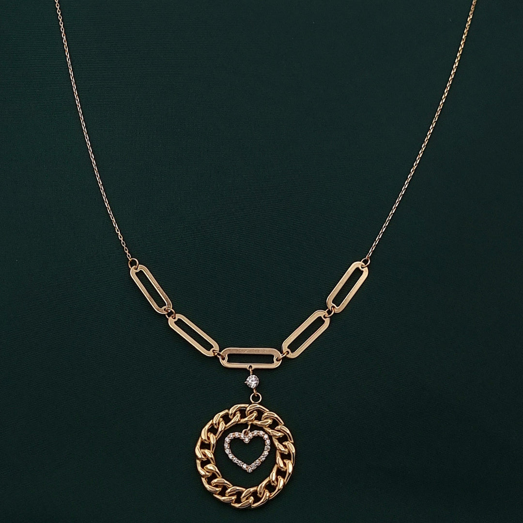 18K Real Gold Round Heart Necklace