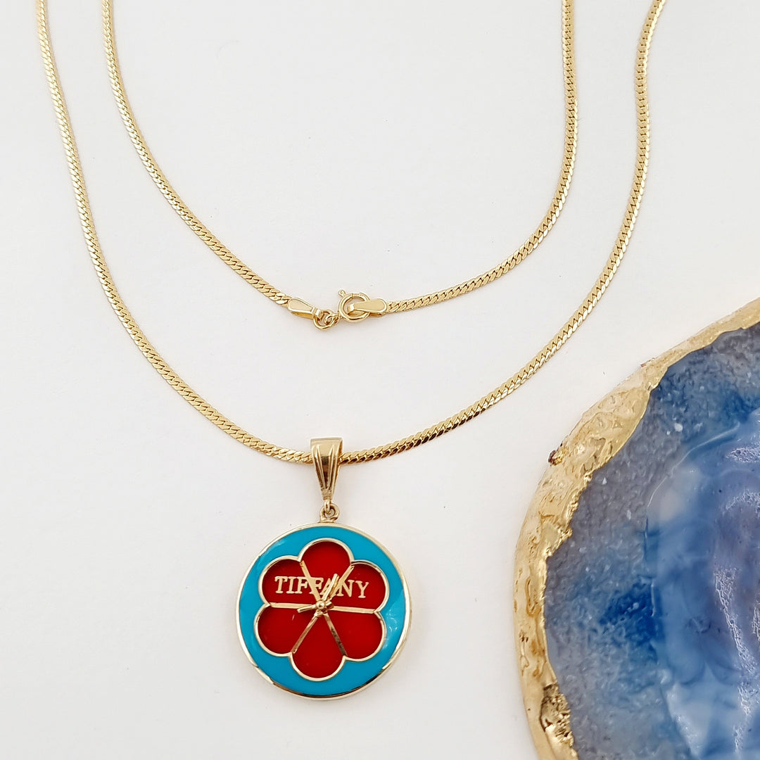 18K Real Gold Blue & Red T.F Necklace