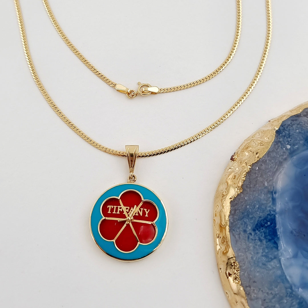 18K Real Gold Blue & Red T.F Necklace