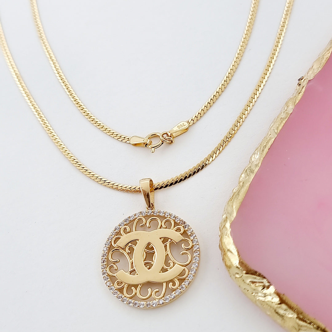 18K Real Gold C.H Round Necklace