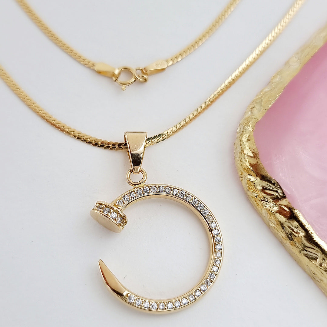 18K Real Gold Nail Stone Necklace