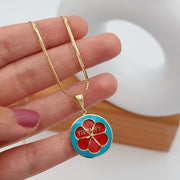 18K Real Gold Blue & Red T.F Necklace