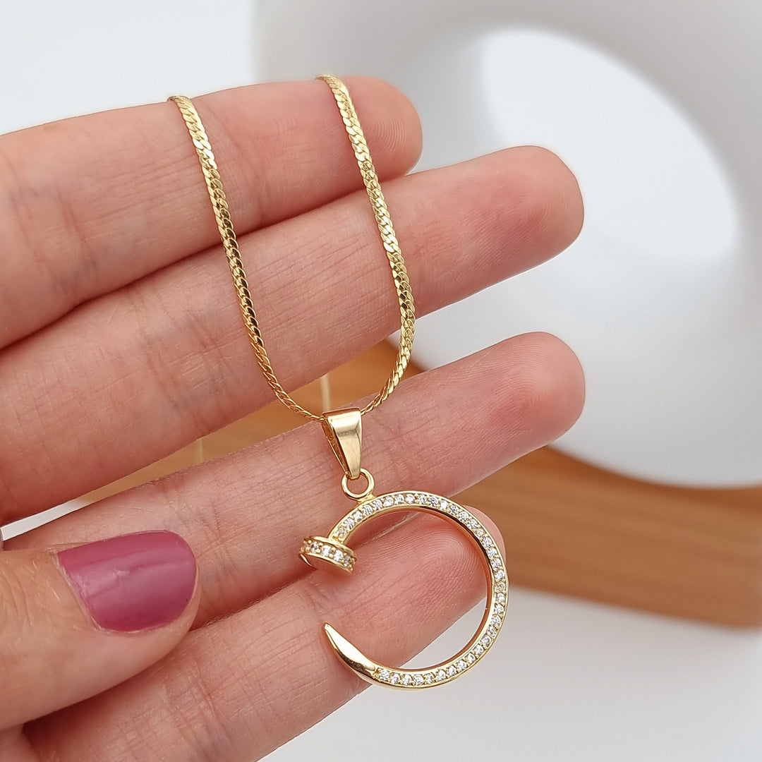 18K Real Gold Nail Stone Necklace