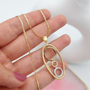 18K Real Gold Oval 3 Color Round Necklace