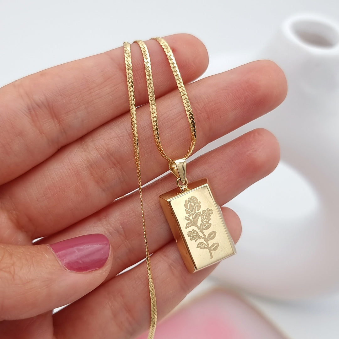 18K Real Gold Bar Flower Necklace