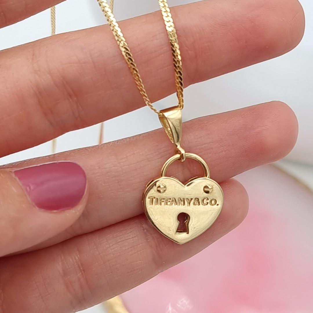 18K Real Gold Heart Lock Necklace