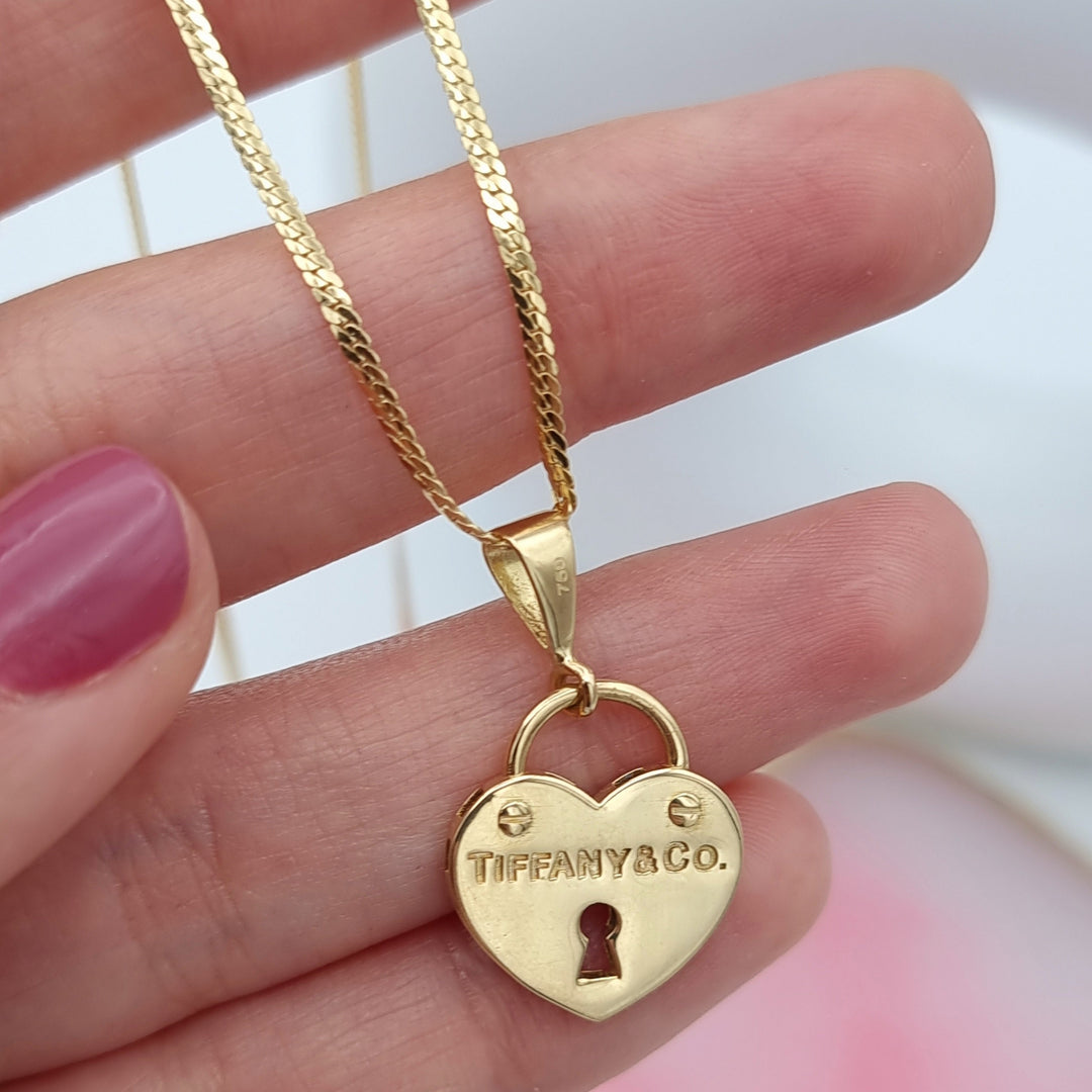 18K Real Gold Heart Lock Necklace