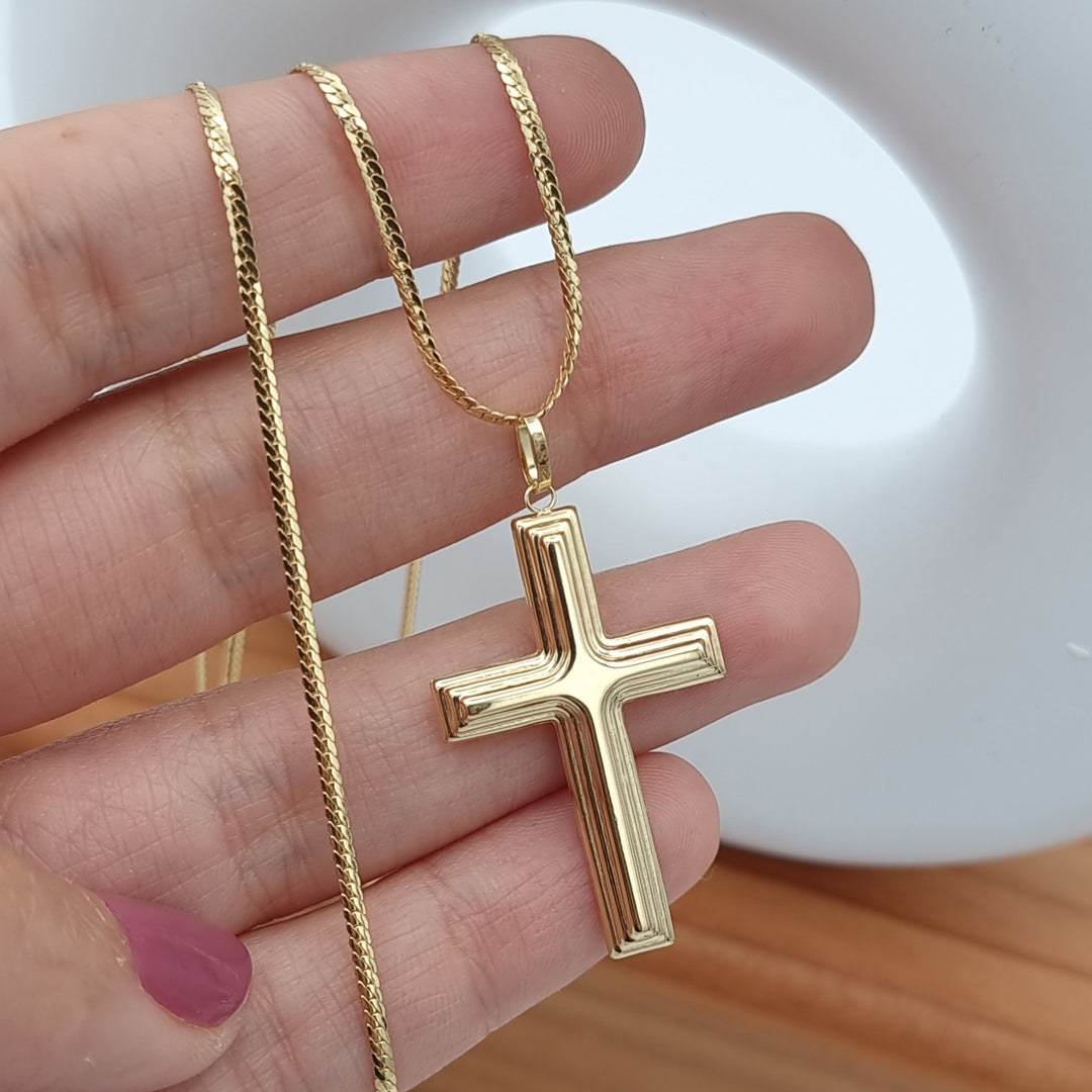 18k Gold Real Gold Cross Chain Men's 18K Real Gold Cross