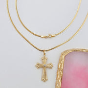 18K Real Gold Stone Cross Necklace