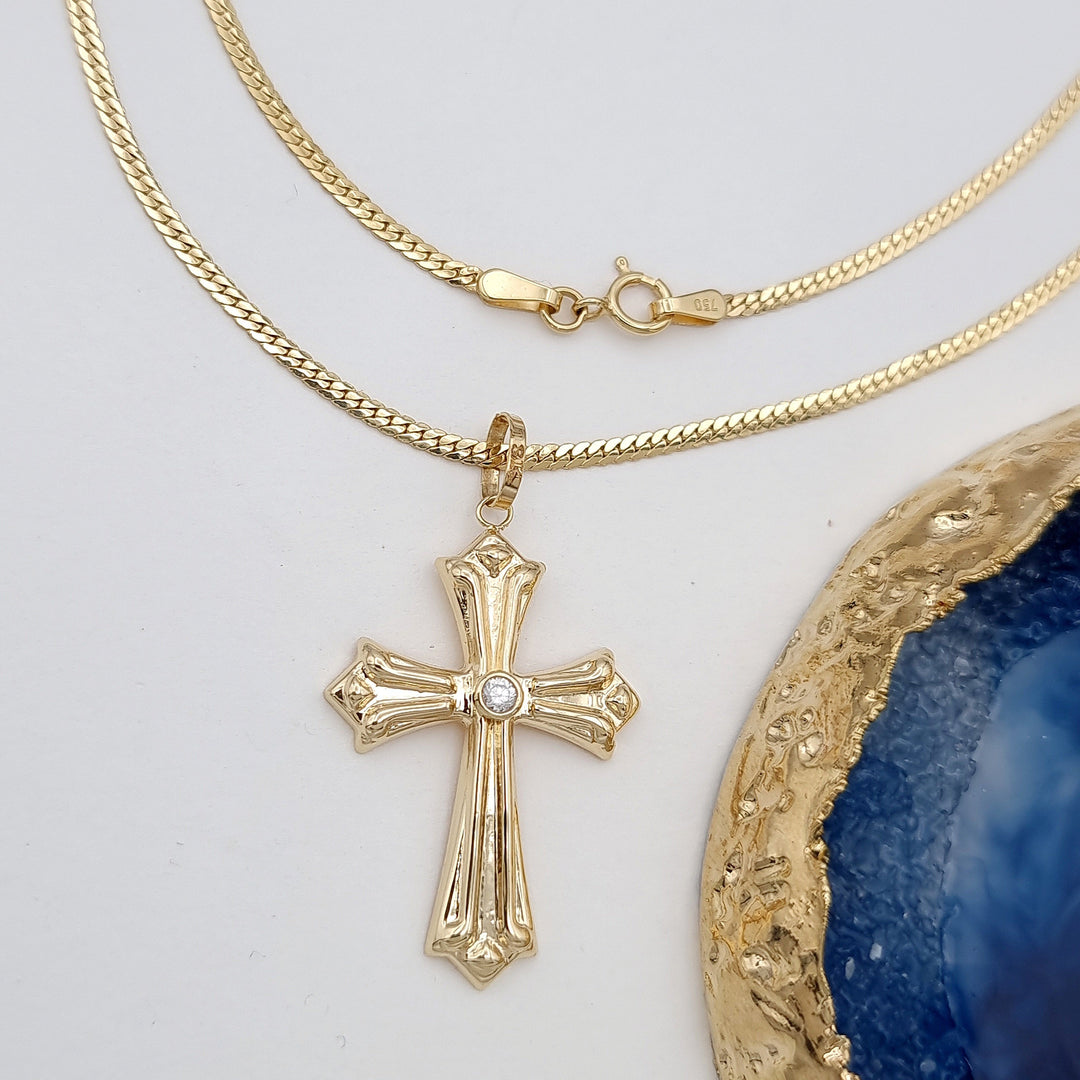 18K Real Gold Stone Cross Necklace