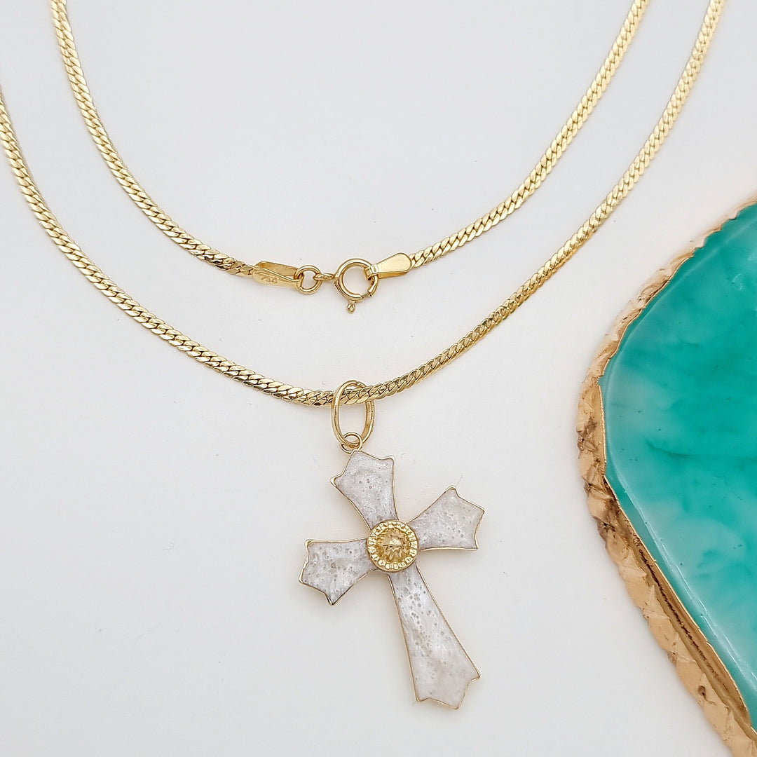 18K Real Gold 2 Color Cross Necklace
