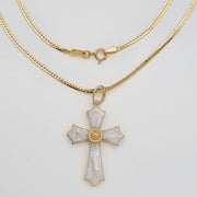 18K Real Gold 2 Color Cross Necklace