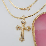 18K Real Gold Stone Cross Necklace