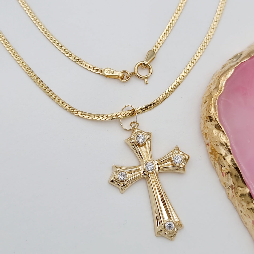 18K Real Gold Stone Cross Necklace