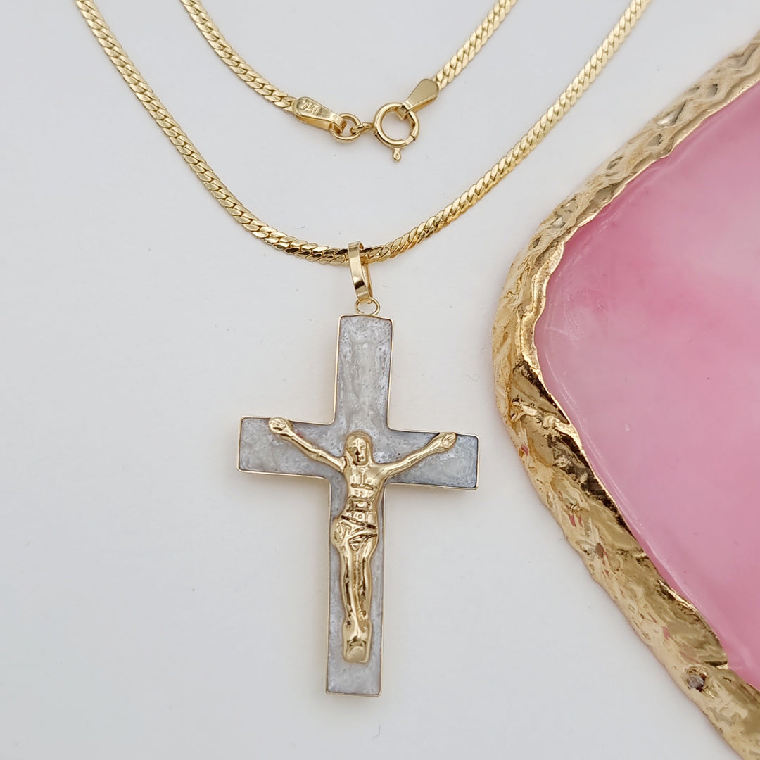 18K Real Gold 2 Color Jesus Cross Necklace