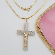 18K Real Gold 2 Color Jesus Cross Necklace