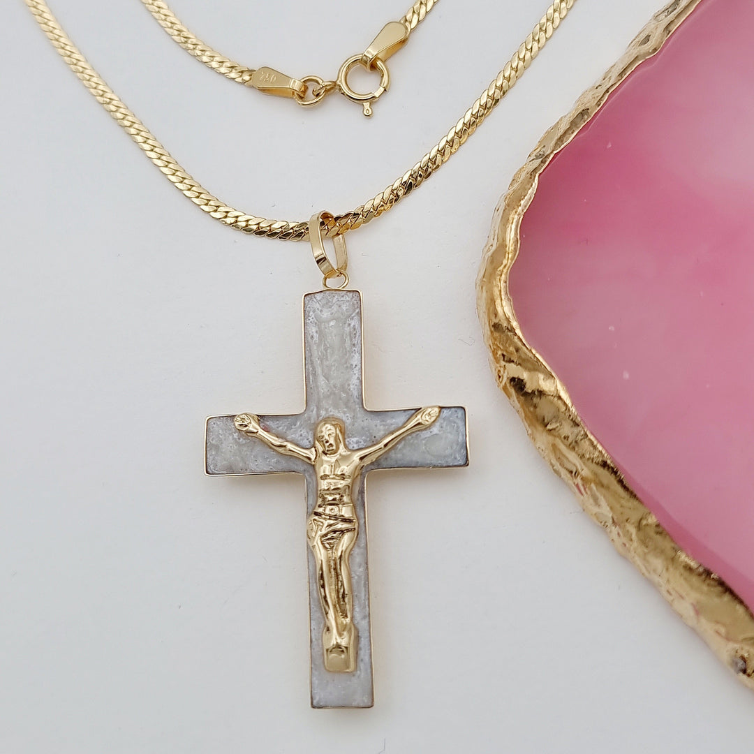 18K Real Gold 2 Color Jesus Cross Necklace