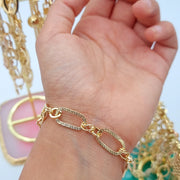 18K Real Gold Long Square Linked Bracelet