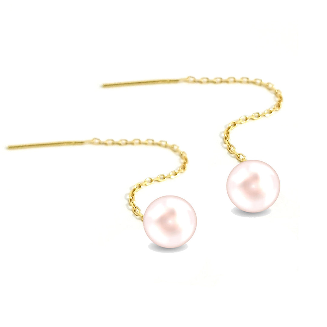 18K Real Gold Dangling w/ Pearl Design Earrings