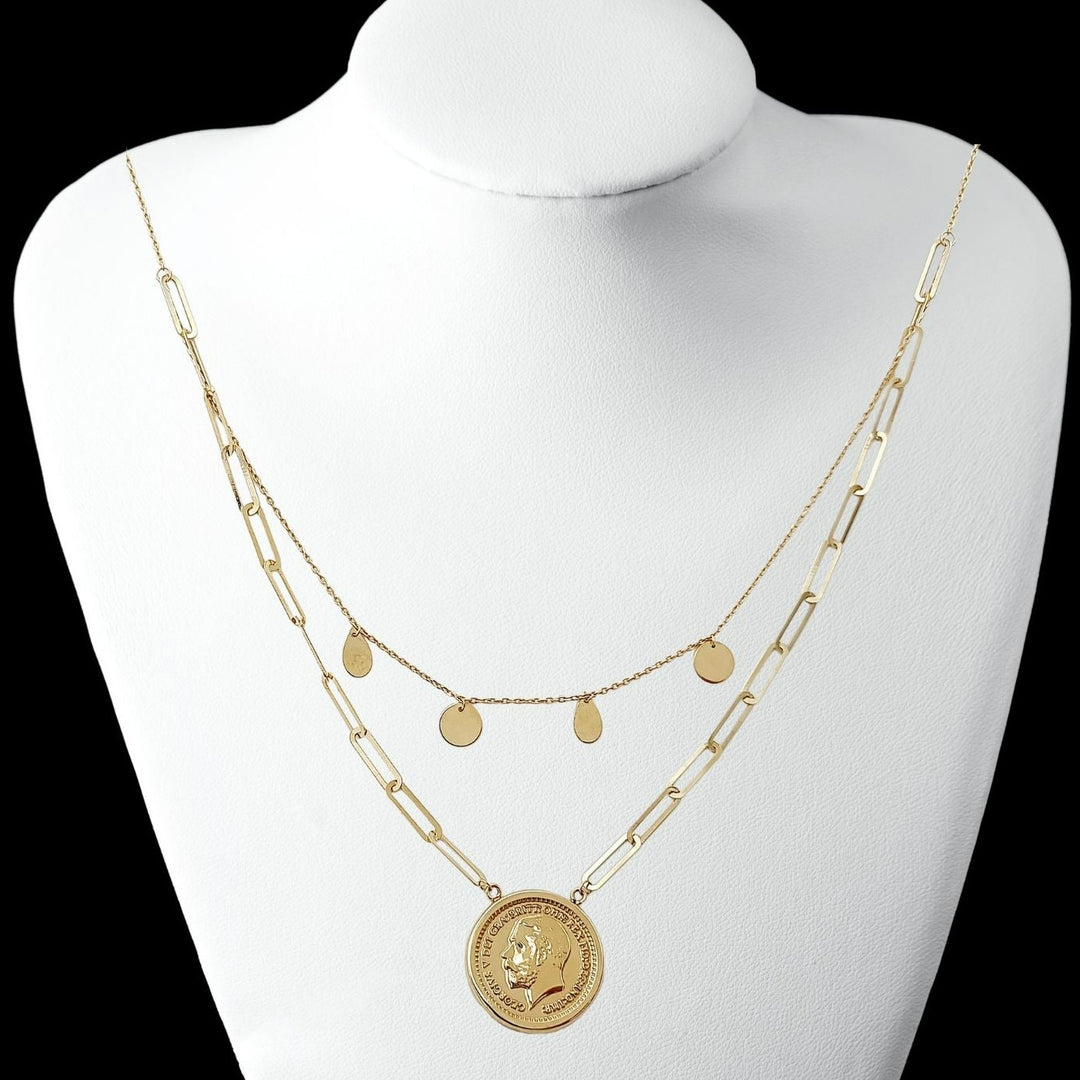 18K Real Gold 2 Layer Round Elegant Necklace