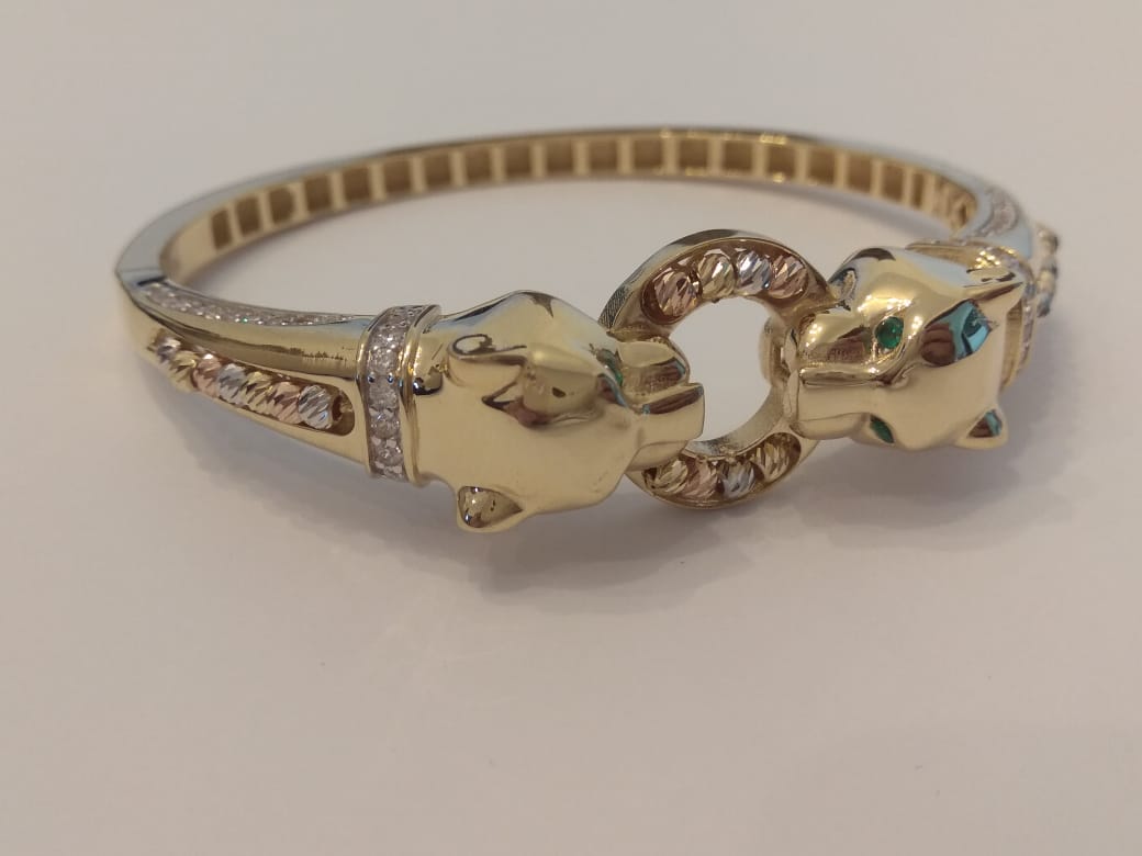18K Solid Gold Elegant Panther Bangle