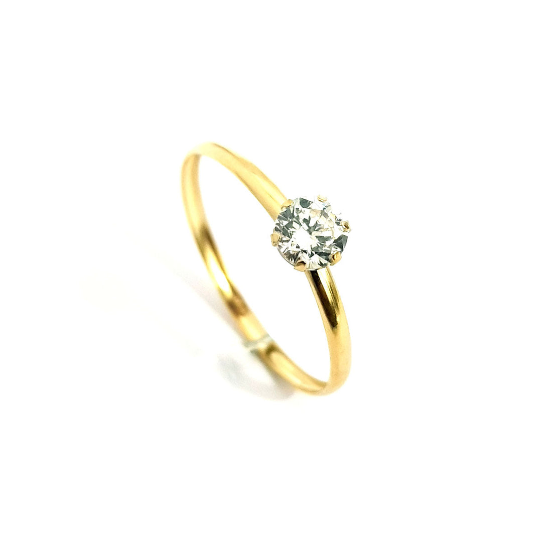 18K Pure Gold Engagement Ring w/ Zircon Stone | Ring | 18K Gold Jewelry